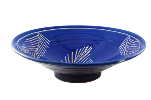 132600361020 Handmade Pottery (Earthenware) Deep Dish 8" - Blue Leafe - Tunis Village
