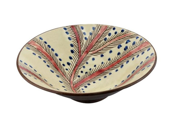 133501741043 Handmade Pottery (Earthenware) Deep Dish 13" - Palm Leaves - Tunis Village