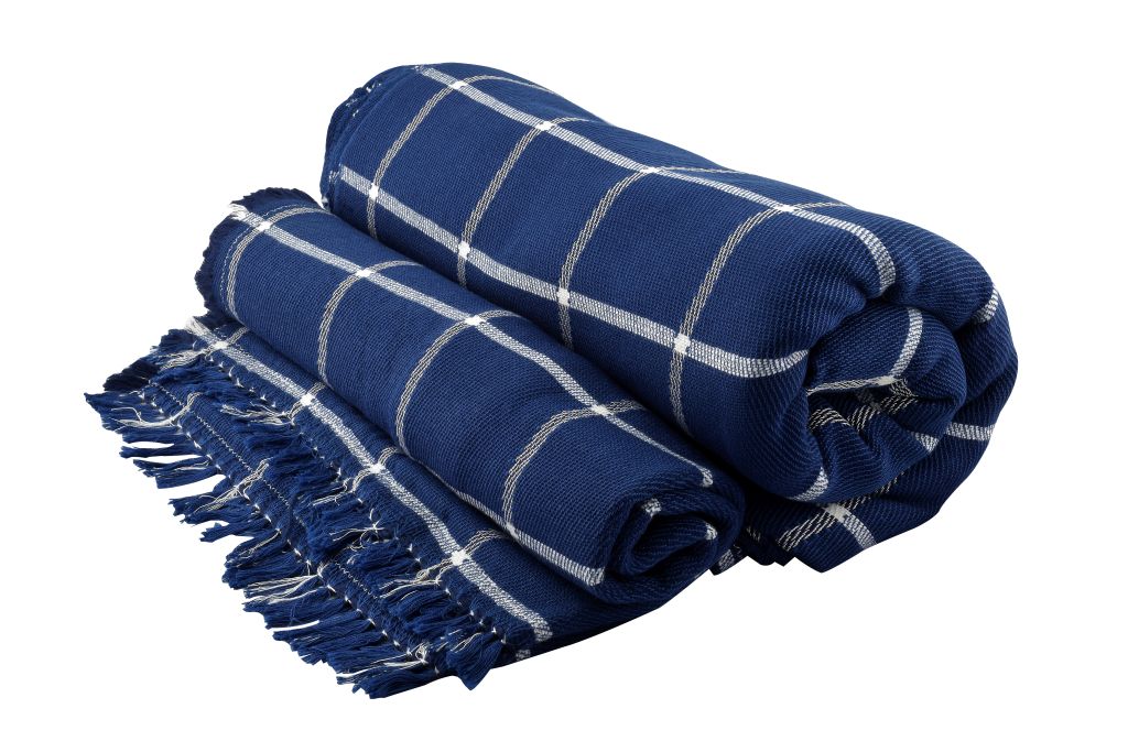 142400021023-01 Handmade Egyptian Cotton Blanket 94*64 Inch - & Pillow cover – Dark Blue