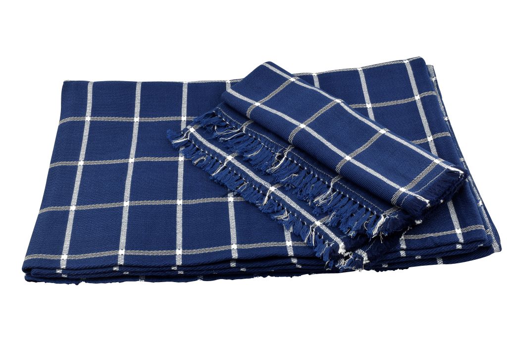 142400021023-01 Handmade Egyptian Cotton Blanket 94*64 Inch - & Pillow cover – Dark Blue