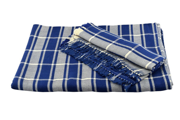 142400021023-02 Handmade Egyptian Cotton Blanket 94*64 Inch - & Pillow cover – Blue