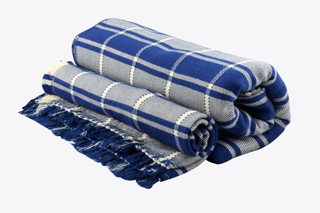 142400021023-02 Handmade Egyptian Cotton Blanket 94*64 Inch - & Pillow cover – Blue