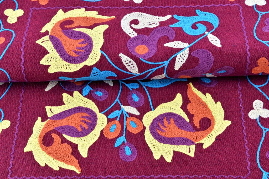 143902491038-01 Handmade Egyptian Cotton Table Runner - 60 * 18 Inch - Hand Embroidery - Burgundy