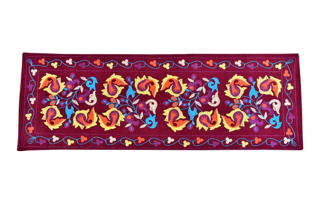 143902491038-01 Handmade Egyptian Cotton Table Runner - 60 * 18 Inch - Hand Embroidery - Burgundy
