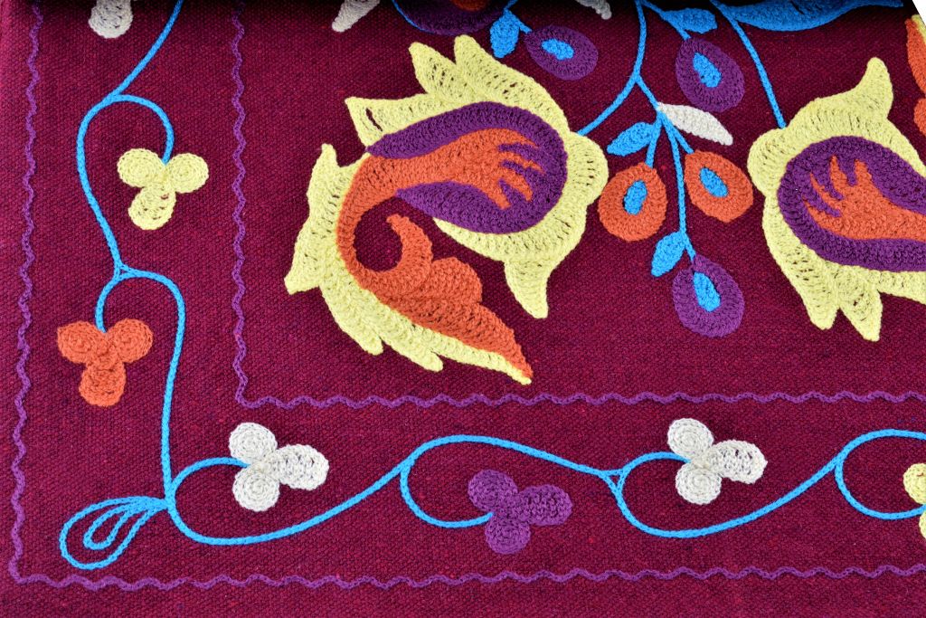 143902491038-01 Handmade Egyptian Cotton Table Runner - 60 * 18 Inch - Hand Embroidery - Burgundy