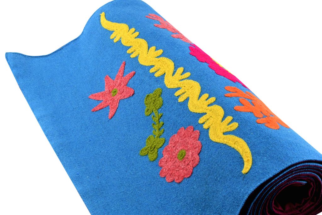 143902491038-02 Handmade Egyptian Cotton Table Runner - 60 * 18 Inch - Hand Embroidery - Blue